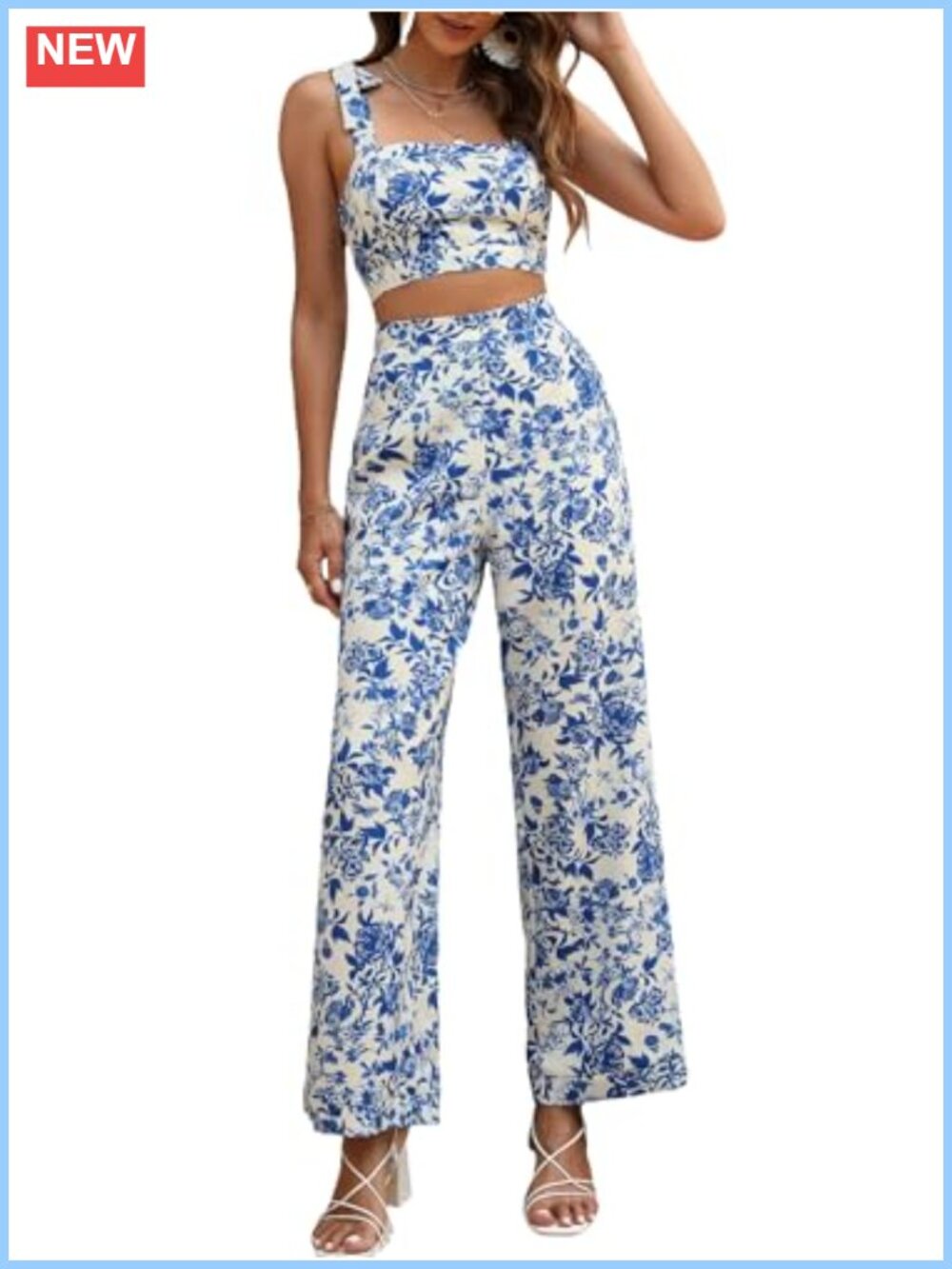 Women's 2 Piece Floral Print Knot Shoulder Zip Back Crop Cami Top and Maxi